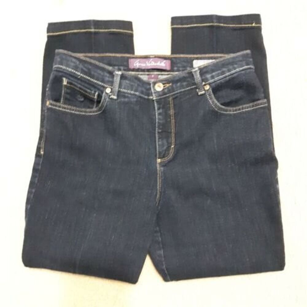Gloria Vanderbilt Womens Sz 8 Denim Blue Jeans Amanda Hemmed to 25" Dark Wash